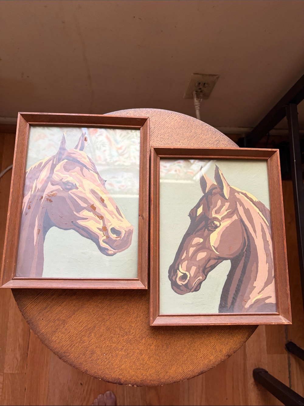 Vintage paint by numbers Horse Head Pair in Brown and Cream Tones